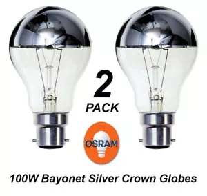 2 x 100W Silver Crown Light Globes Bulbs Lamps B22 Bayonet Incandescent - Picture 1 of 6