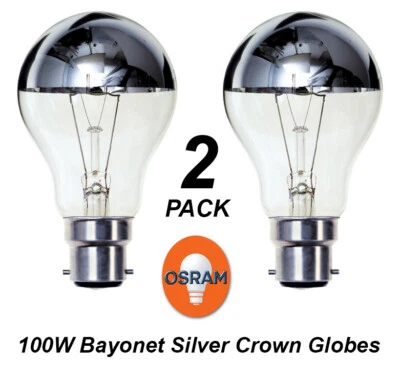 2 x 100W Silver Crown Light Globes Bulbs Lamps B22 Bayonet Incandescent - Image 1 of 4