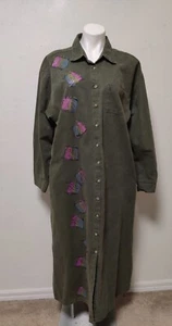 Vintage Sun Belt OOAK Art Deco XL Green Denim Button Dress Teacher Pockets EVC - Picture 1 of 14