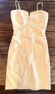 B.DARLIN VTG 90s/Y2K LACE DRESS BUSTIER YELLOW Retro Boho WEDDING COQUETTE 7/8 - Picture 1 of 17