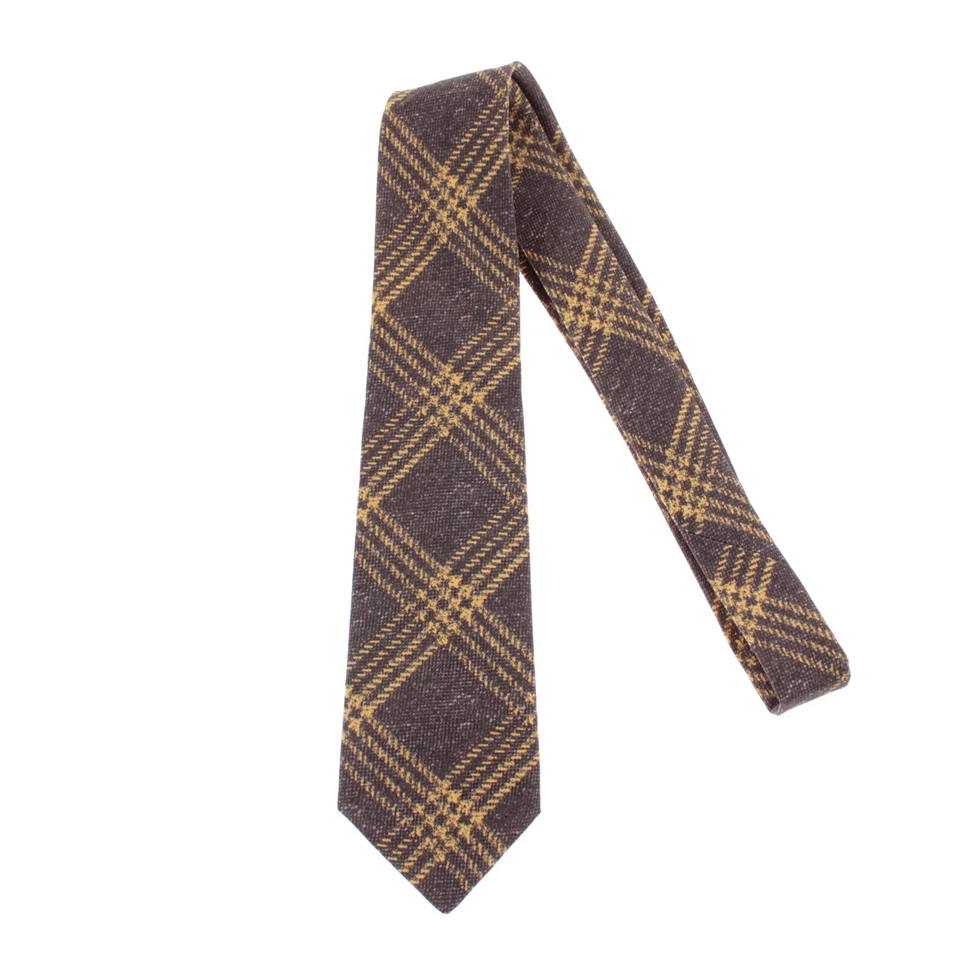 Corbata Kiton nueva sin etiquetas seda/lino/algodón siete pliegues en marrón grisáceo/amarillo a cuadros Foto 1 de 4