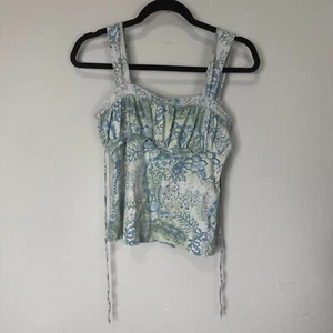 Zoey Beth Size Large Womens Bluee/Green Floral Tie Back Tank Top - Picture 1 of 9