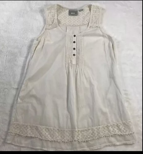 OFF WHITE Top con tasche in pizzo bianco Anthropologie Maeve Off da donna senza maniche in cotone taglia 2 ottime condizioni