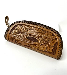 Handbesetzte Leder Clutch Handtasche geprägt mit Tigerlilien 70er REDUZIERT - Bild 1 von 8