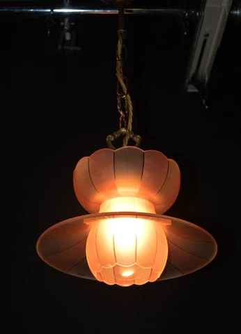 original art deco C-1920s combination pendant light hand moulded glass & bronze Cover