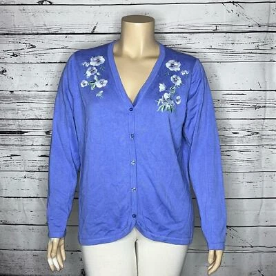 Isaac Mizrahi Live! Cárdigan Suéter Botón Bordado Floral Nuevo con Etiquetas XL Púrpura - Foto 1 de 4
