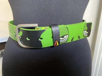 Volcom Neon Green Leather Belt Waist Size 28" GUC Snake Lizard Alien - Image 1 of 4