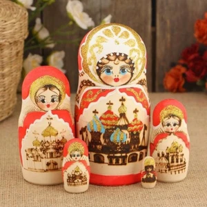 Matrioska 5 unità (16 cm) "Cattedrali" incisione Матрёшка жженка «Храмы» 16 см - Imagen 1 de 4
