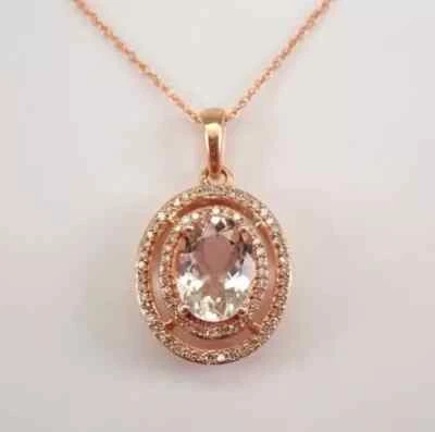 Кулон из морганита гало овальной огранки 1,50 карата с покрытием из розового золота 14 карат 18 футов - Изображение 1 из 4