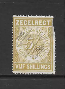 TRANSVAAL 1880'S ZEGELBEGT ISSUE 5' BISTER YELLOW - REVENUE/FISCAL ISSUE - Picture 1 of 2