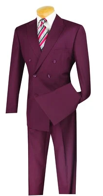 Vinci Wool Feel 6 Button Double Breasted Solid Color Classic Fit Suit DC900-1 - Image 1 of 4