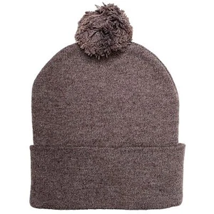 Womne Winter Cozy Acrylic Knit Beanie Hat with POM POM Heather Brown 1 Piece - Picture 1 of 6