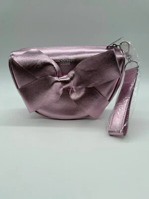 Bath & Body Works Metallic Pink Bow Cosmetic Bag Makeup Zippered - Image 1 of 2