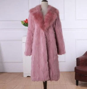 Ladies Rabbit Fur Winter Coat Suit Collar Overcoat Lapel Mid Length Jacket Warm - Picture 1 of 15