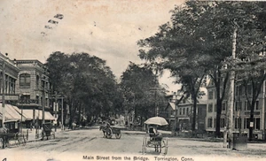 Cartolina Torrington CT Connecticut Main Street carro carne - Foto 1 di 3