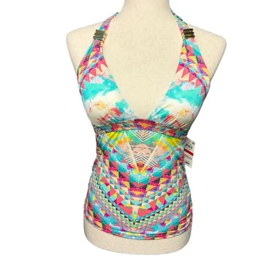 Top de Bikini Tankini Bar III Skylar Multicolor Halter Talla XS Azteca Geométrico Nuevo con Etiquetas Foto 1 de 4