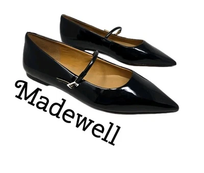 Madewell Womens Elsie Mary Jane Flats Sz 10 Black Patent Leather Adj Strap  - Image 1 of 4