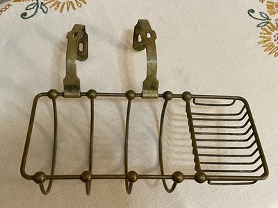Antiguo soporte para jabón/carrito sobre borde para bañera con patas de latón Foto 1 de 4