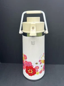 Vintage Air Pot Pump Thermos Liquid Dispenser Groovy Retro 70s Floral Design MCM - Picture 1 of 10