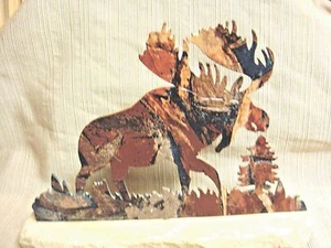 Unique MOOSE Coated Metal Sculpture Mounted on Rock - Picture 1 of 12