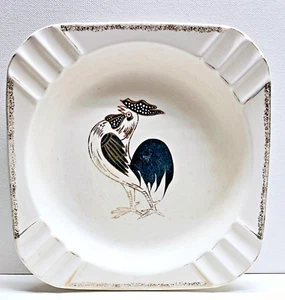 Cenicero Gallo Blanco y Negro Pintado a Mano - Vintage Japón - Imagen 1 de 4