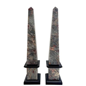 Pair Of Salomè And Black Belgium Marble Obelisks Table Sculpture Design H 25Cm - Picture 1 of 4
