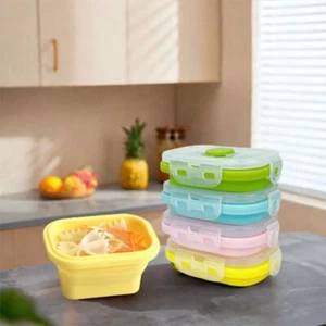 4Pcs Collapsible Silicone Food Storage Container Refrigerator Organizer Office - Picture 1 of 12