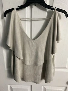 SHE + SKY Women’s Sz L - Lt Beige Faux Suede Crop Top Spaghetti Strap EUC - Picture 1 of 10