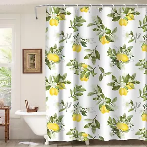 Lemon Shower Curtain Sets for Bathroom Green Leaves Plant Design Yellow Aesth... - Picture 1 of 6