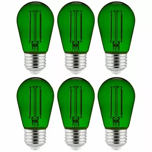 Sunlite LED Transparent Green Colored S14 Medium Base Bulb 15000H Avg Life 6Pk - Picture 1 of 1