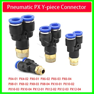 Pneumatic Push In Fitting Air Hose Connector to Thread Pipe Y-piece Tee Adapters - Picture 1 of 7