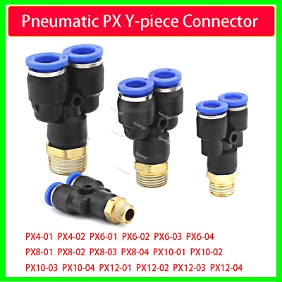 Pneumatic Push In Fitting Air Hose Connector to Thread Pipe Y-piece Tee Adapters - Image 1 of 4