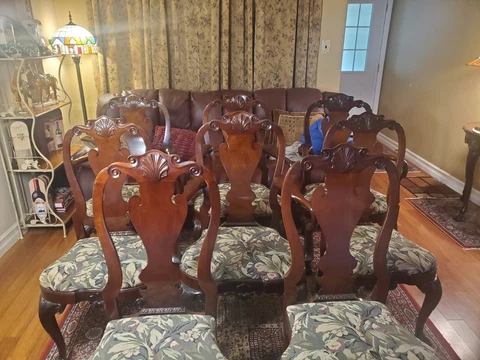 KINDEL Winterthur Mahogany Clawfoot Dining Chairs 4 ARM 4 SIDE upholstered Cover