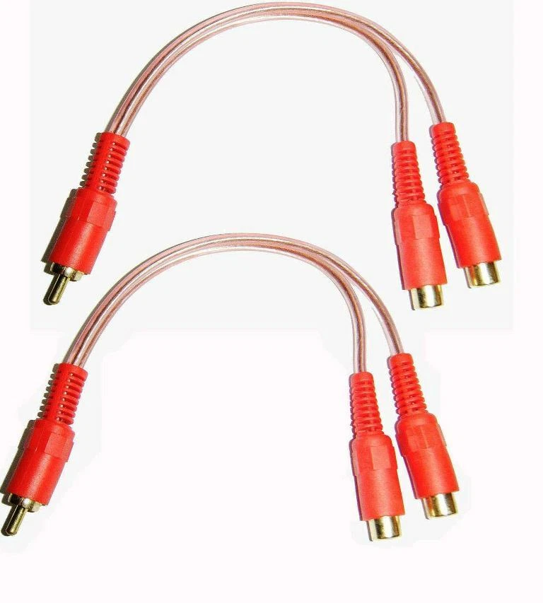 2 x 20cm RCA PHONO Y SPLITTER CABLE 2 Female to 1 x Male CAR AMP SUB LEAD ... - Image 1 of 1