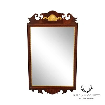 Chippendale Style Mahogany Partial Gilt Beveled Wall Mirror Foto 1 de 4