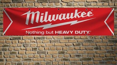Milwaukee Power Tools 2x8 FT Banner Car Show Flag for Workshop Man Cave Wall - Image 1 of 2