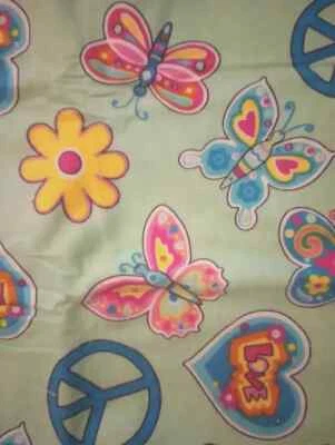flower peace sign butterfly fun fabric flannel piece 20.5 x 20 inch - Image 1 of 2