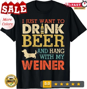 Weiner Dachshund Dad Drink Beer Hang With Dog Funny Unisex T-Shirt - Picture 1 of 20