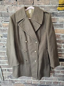1940's WW2 42 French Military Green Double Breasted Peak Heavy Wool Over Coat  - Picture 1 of 7