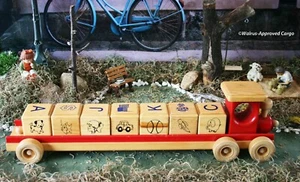 LARGO MOTOR DE TREN DE MADERA CON 7 BLOQUES DE MADERA: TODOS A BORDO PARA UNA DIVERTIDA FIESTA EN EL BLOQUE - Imagen 1 de 12