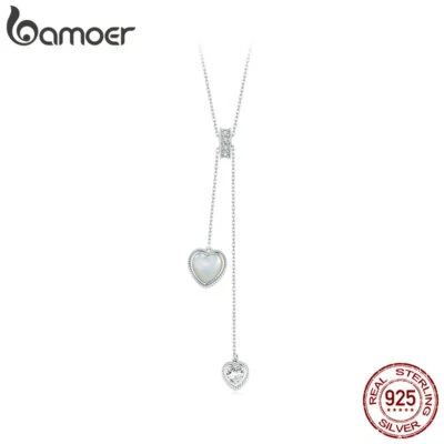 Collar Bamoer de plata esterlina 925 amado concha blanca circonita cúbica y mujer regalos joyería  Foto 1 de 4