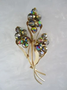 BEAUTIFUL VINTAGE AURORA BOREALIS STRASS IRIDESCENT RHINESTONE FLOWER BROOCH 4" - Picture 1 of 5