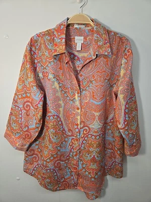 Blusa Camisa Chico's Sin Plancha Con Botones Lino Talla 1 (M) Manga 3/4  Foto 1 de 4