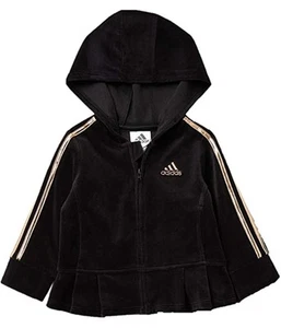 Adidas Girls Velour Pleated Hoodie Track Jacket Sweatshirt - Picture 1 of 1