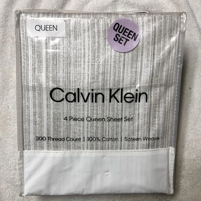 Набор простыней Calvin Klein Queen 4 шт. 300 TC 100% хлопок сатин плетение окрашенные линии - Изображение 1 из 4
