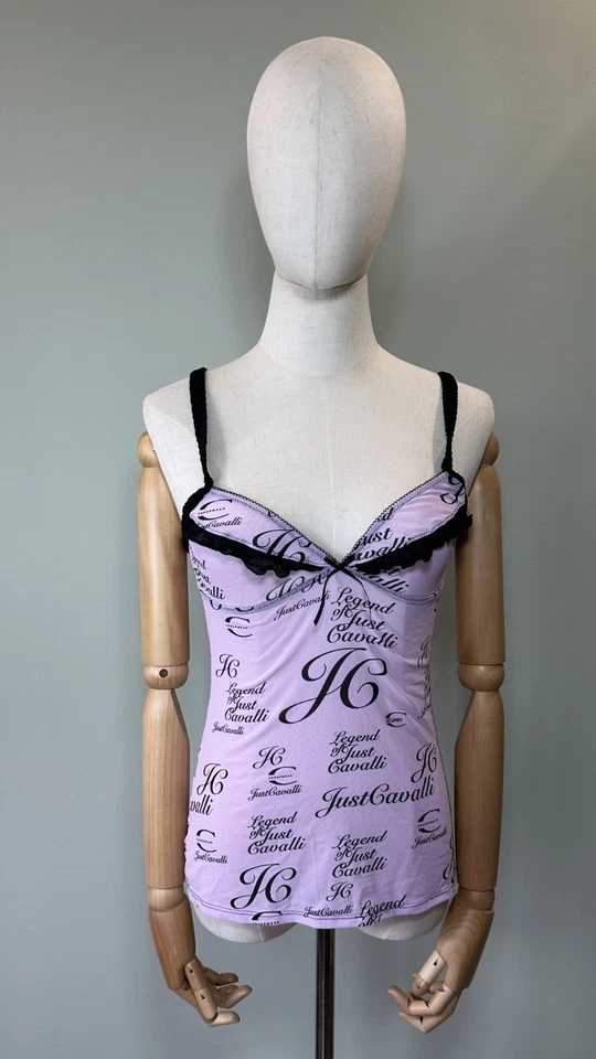 Blusa de lingerie Just Cavalli Legend feminina rosa monograma malha tamanho G - Imagem 1 de 4