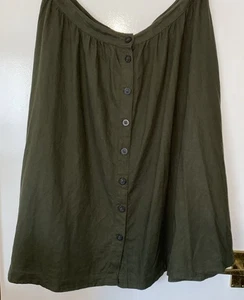 Fat Face | Linen Blend Khaki Green Full Skirt | Size UK 18 | Buttons | Midi - Picture 1 of 12