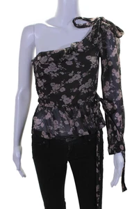 For Love And Lemons Womens Silk Black Floral Halter Sleeveless Crop Top Size XS - Picture 1 of 4
