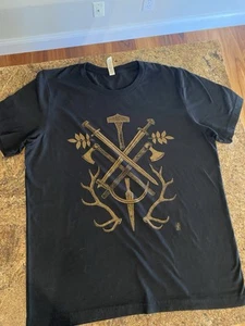 Men’s Black Short Sleeve T Shirt, Cotton Poly, Large, Antler Sword Design - Picture 1 of 6