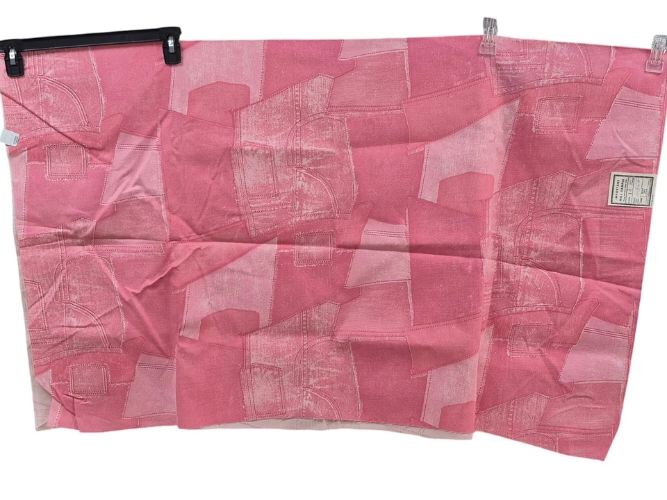 Vintage Pink Denim Patchwork Cotton Fabric Sample 44" x 54" - Image 1 of 4